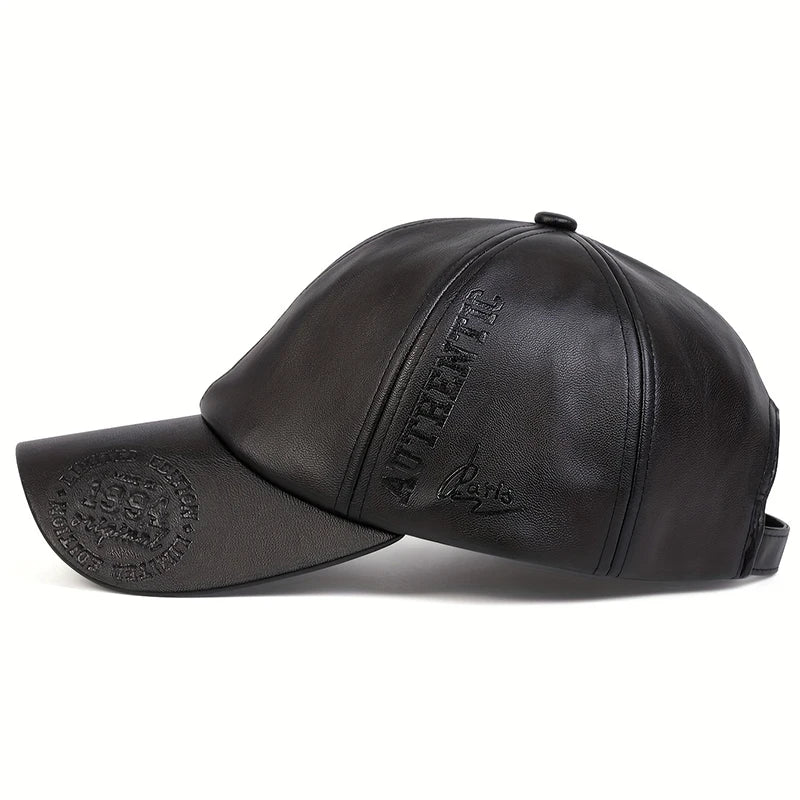 Vintage Cowhide Leather Military Baseball Cap