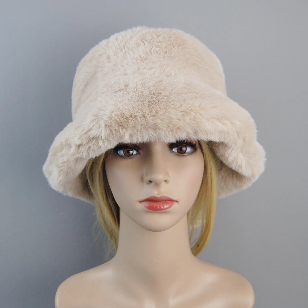 Fake Rabbit Fur Plush Winter Hat for Women