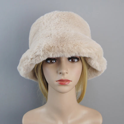 Fake Rabbit Fur Plush Winter Hat for Women