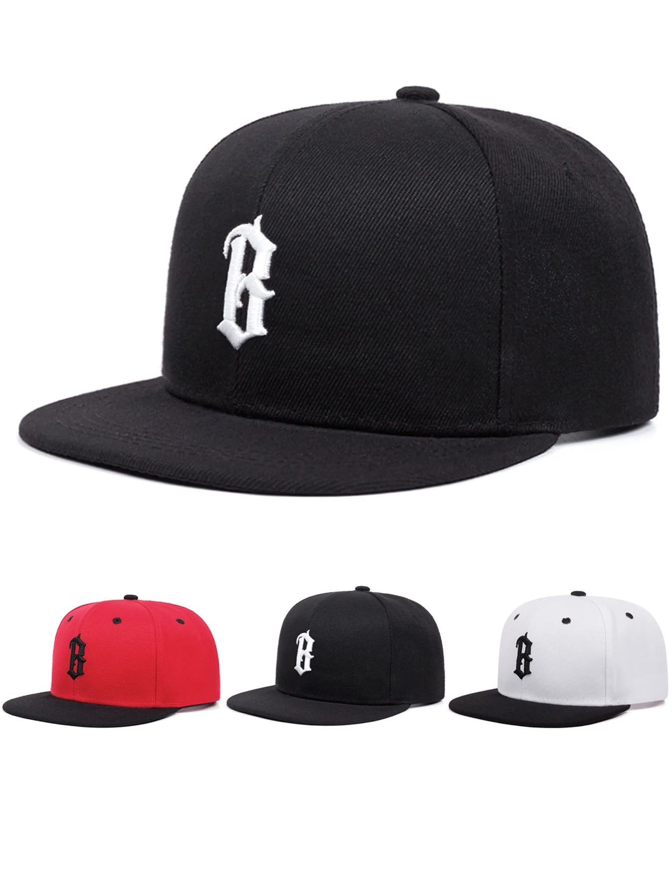 B Gothic Embroidered Flat Brim Baseball Cap