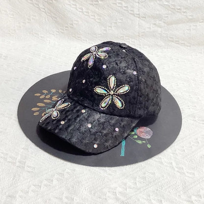 Lace Flower Rhinestone Baseball Cap