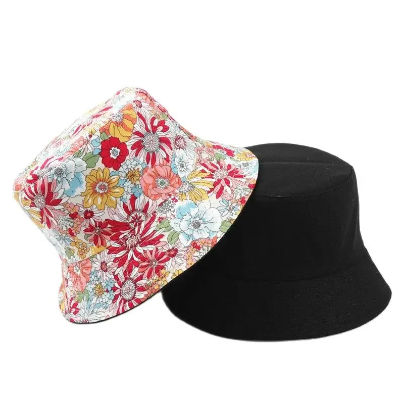 Cartoon Flower Print Cotton Bucket Hat