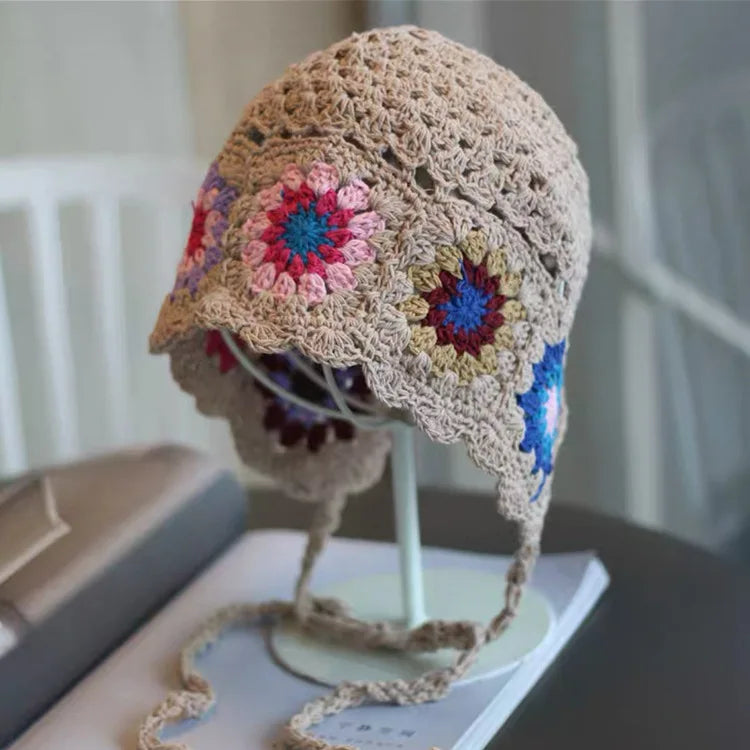 Japanese Handmade Crochet Flower Retro Knitted Bucket Hat