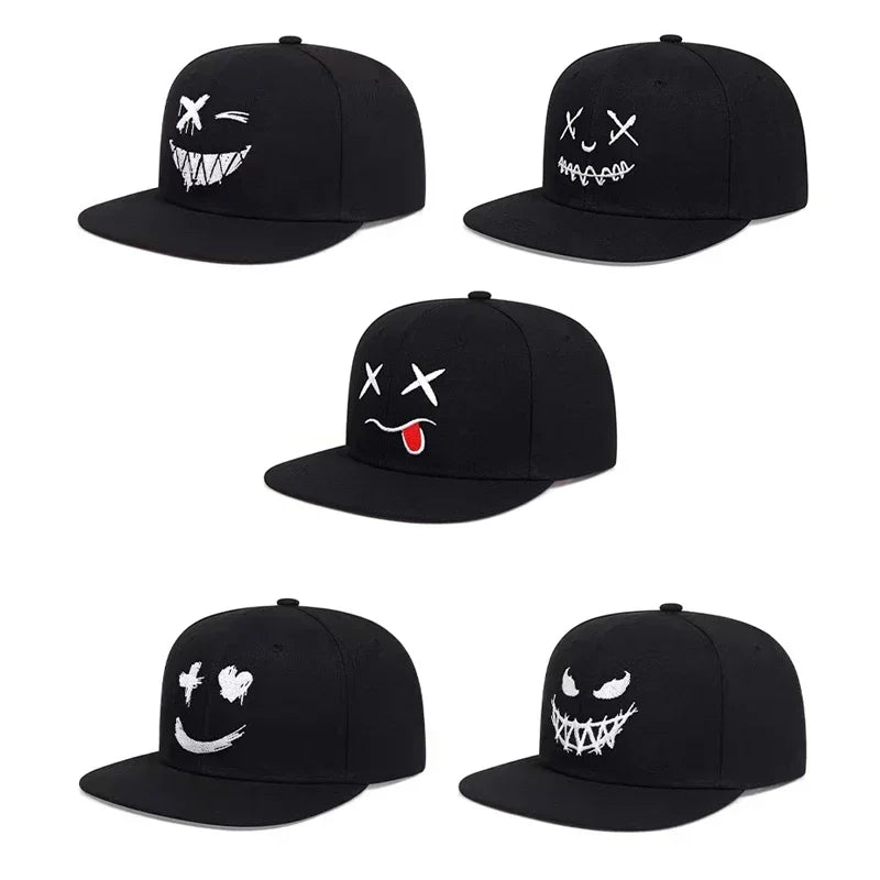 Grin Embroidery UV Protection Cotton Snapback Cap