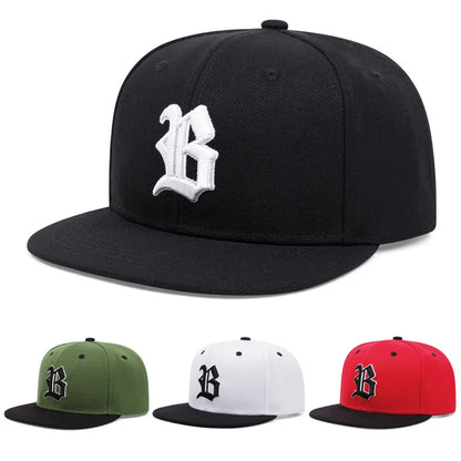 Unisex Letter B Gothic Embroidery Flat Brim Hip Hop Baseball Cap