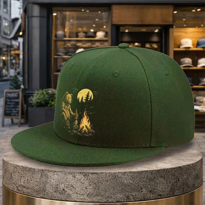 Bear Campfire Moon Silhouette Snapback Cap
