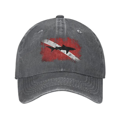 Vintage Shark Scuba Dive Flag Retro Sports Denim Cap