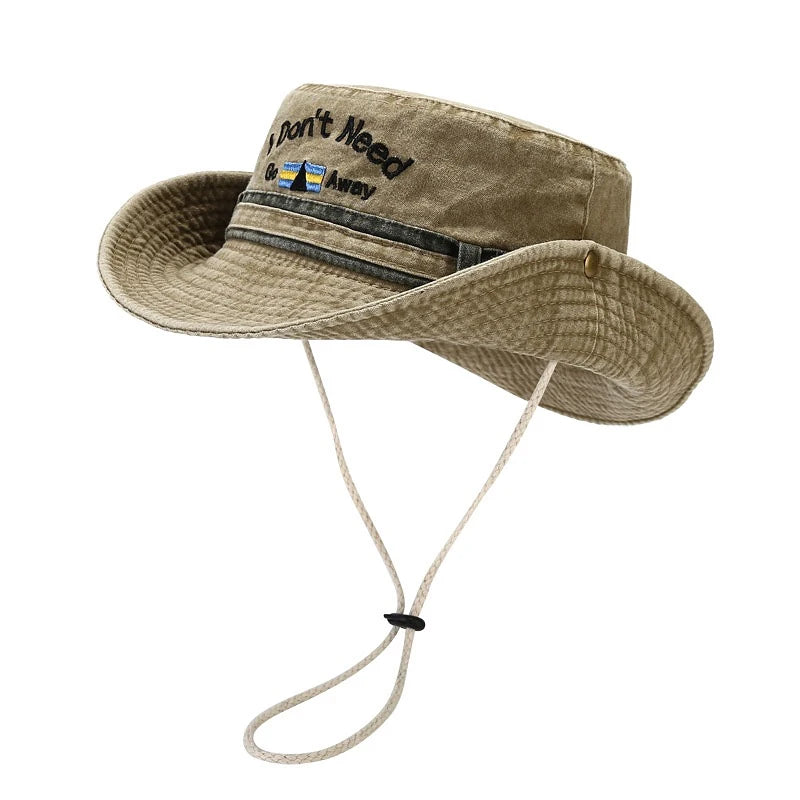 Washed Denim Letter Embroidery Unisex Bucket Hat