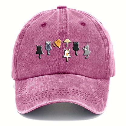 Cute Cat Print Washed Vintage Baseball Cap
