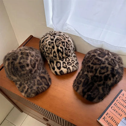 Leopard Print Plush Baseball Cap