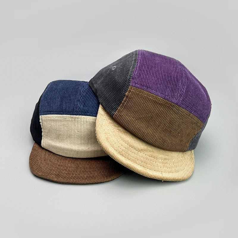 Japanese Color Block Corduroy Retro Snapback Cap