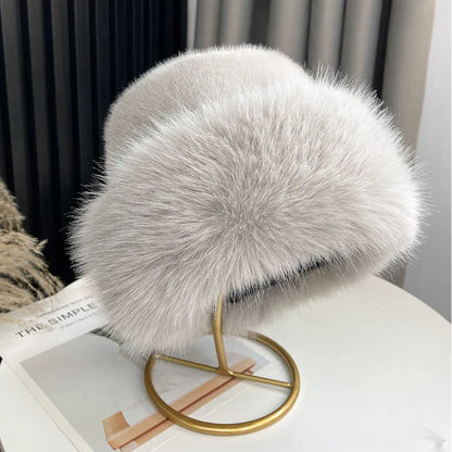 Faux Fur Fox Plush Winter Bucket Hat