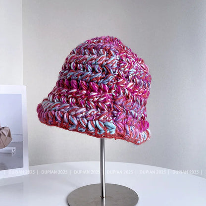 Dopamine Color Coarse Wool Knitted Winter Bucket Hat