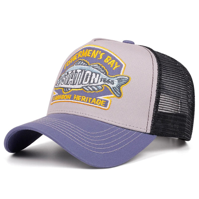Unisex STATION Fishbone Embroidered Trucker Baseball Cap