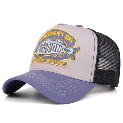 Unisex STATION Fishbone Embroidered Trucker Baseball Cap