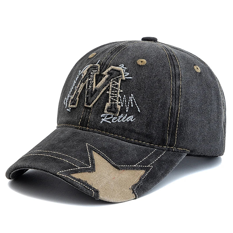 Retro M Letter Embroidery Baseball Cap Unisex