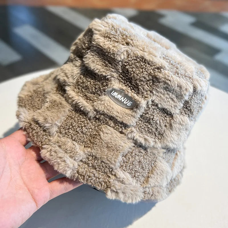 Women's Plaid Warm Lamb Bucket Hat