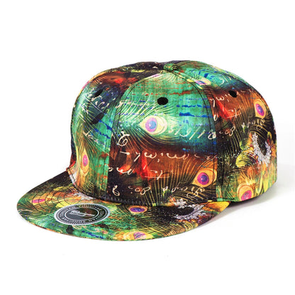 Peafowl Feather Printed Flat Visor Baseball Cap
