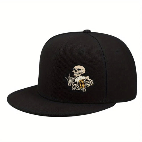 Skull Drinking Beer Graphic Hip Hop Snapback Cap