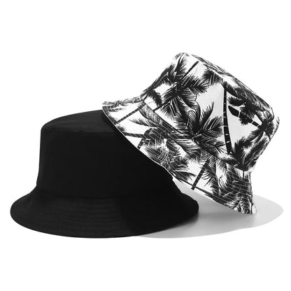Men Women coconut tree Bucket Hat Cotton Printing Hip Hop