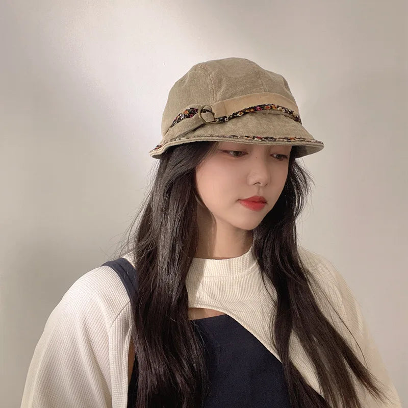 Niche Denim Lace Short Brim Bucket Hat