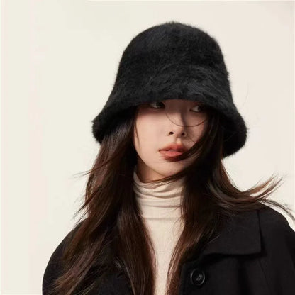 Rabbit Fur Knitted Winter Bucket Hat