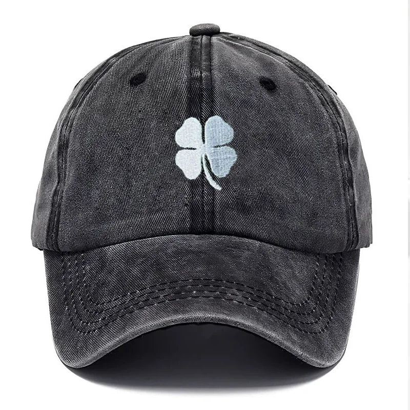Lucky Clover Embroidery Vintage Washed Cotton Baseball Cap