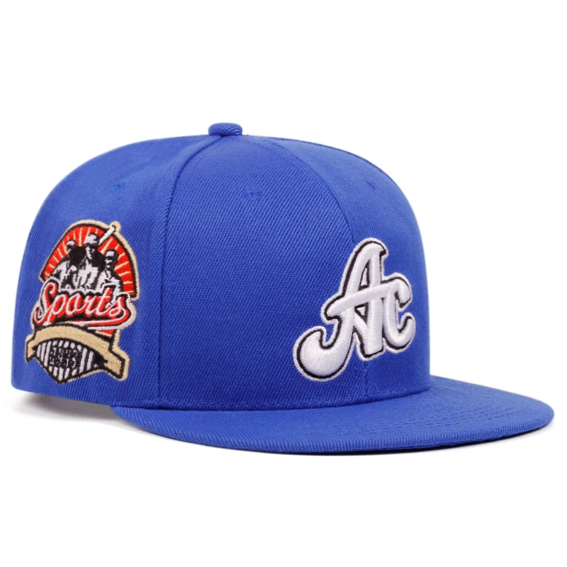 AC Side Embroidered Flat Brim Snapback Cap