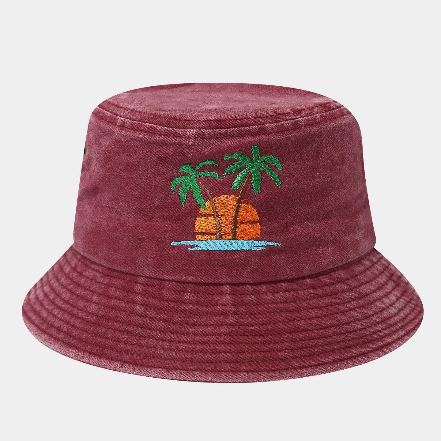 Distressed Coconut Tree Embroidered Beach Bucket Hat