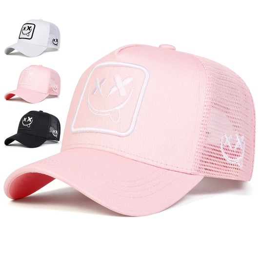 XX Smiling Face Embroidered Mesh Baseball Cap