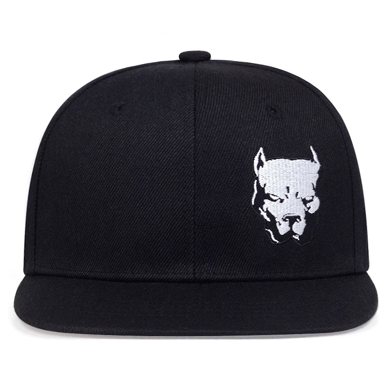 Dog Head Embroidery Hip Hop Snapback Cap