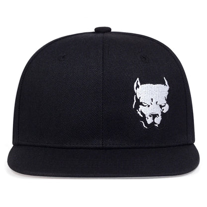 Dog Head Embroidery Hip Hop Snapback Cap