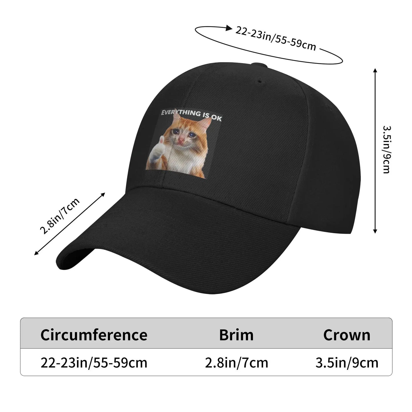 Everythings Ok Crying Cat Meme Baseball Cap