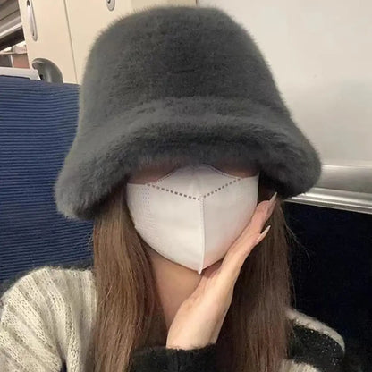 Fluffy Velvet Winter Bucket Hat