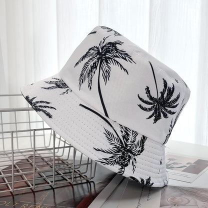Unisex Fashion New Summer Reversible Black White Coconut Tree Printed Fisherman Caps