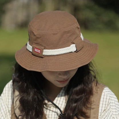 Retro Letter Drawstring Sun Bucket Hat