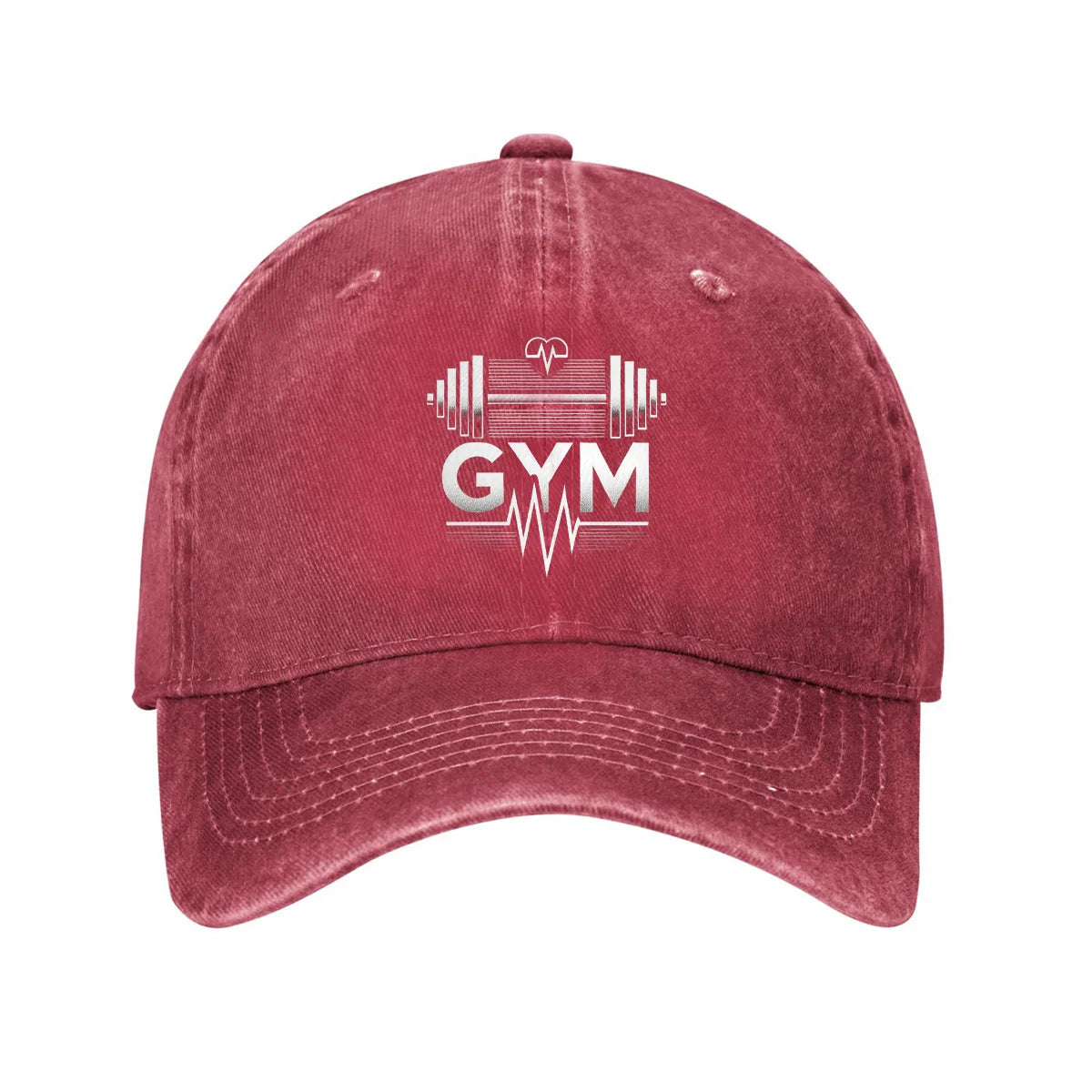 Gym Workout Heartbeat Barbell Distressed Dad Baseball Cap