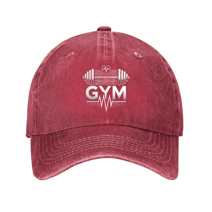 Gym Workout Heartbeat Barbell Distressed Dad Baseball Cap