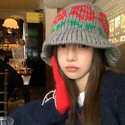 Ethnic Style Retro Warm Knit Women Bucket Hat