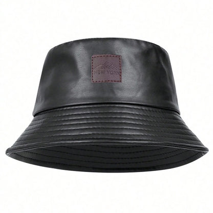 PU Leather Mountain Stamp Bucket Hat Unisex