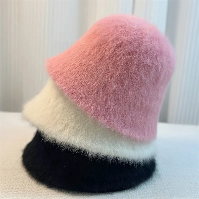 Rabbit Fur Knitted Winter Bucket Hat