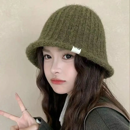 Korean Knitted Wool Winter Bucket Hat Women