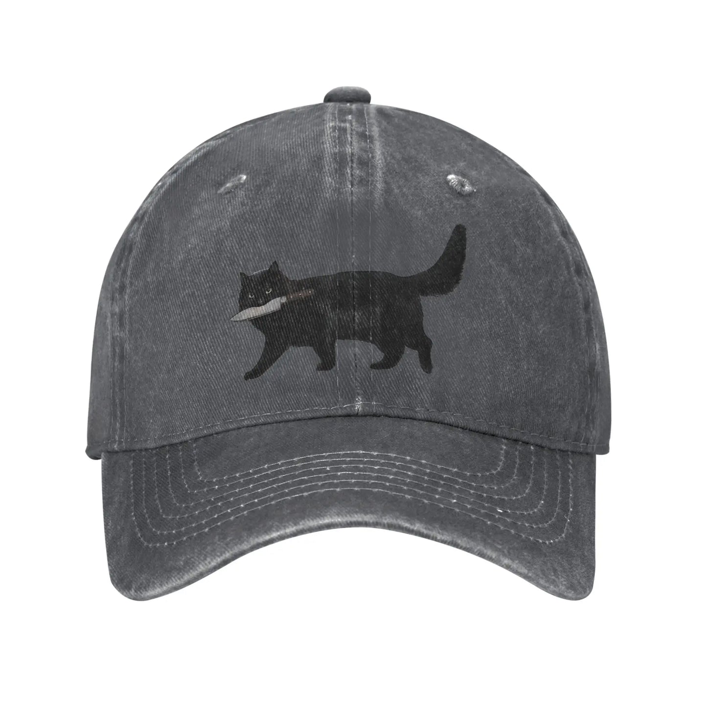 Washed Knife Cat Printed Summer Trucker Baseball Cap