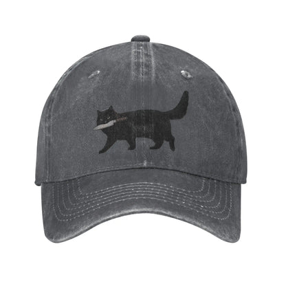 Washed Knife Cat Printed Summer Trucker Baseball Cap