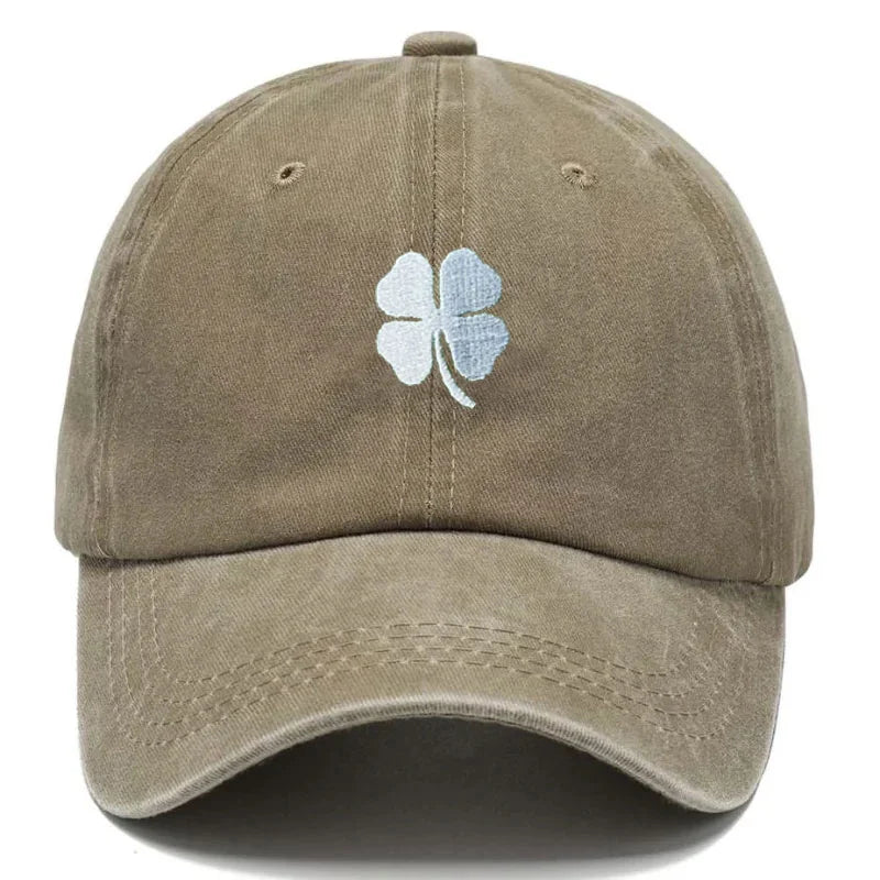 Lucky Clover Embroidery Vintage Washed Cotton Baseball Cap