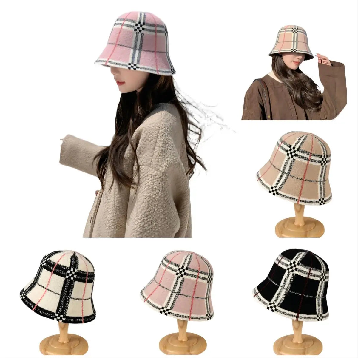 Luxury Velvet Plaid Wool Bucket Hat