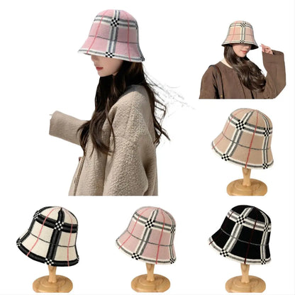Luxury Velvet Plaid Wool Bucket Hat