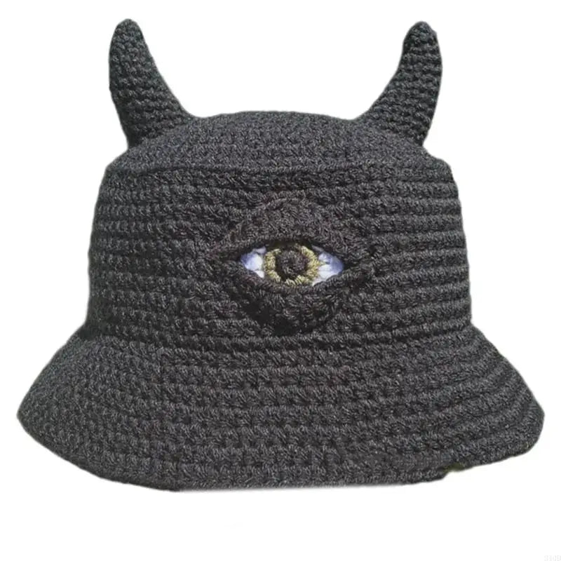 Unisex Devil Horn Knit Halloween Bucket Hat