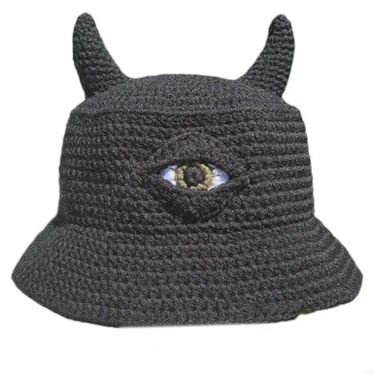 Unisex Devil Horn Knit Halloween Bucket Hat