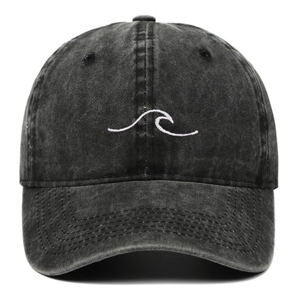 Wave Pattern Embroidered Retro Washed Baseball Cap